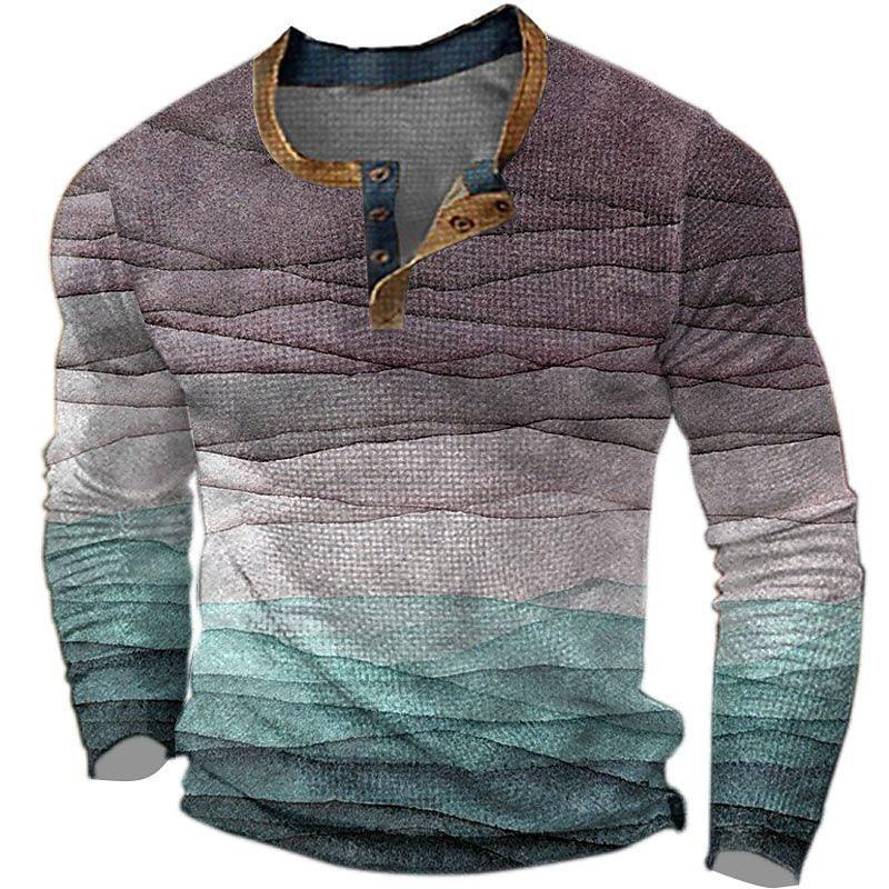 European And American Printed Three-button Long-sleeved Pullover - Elite Essence Store