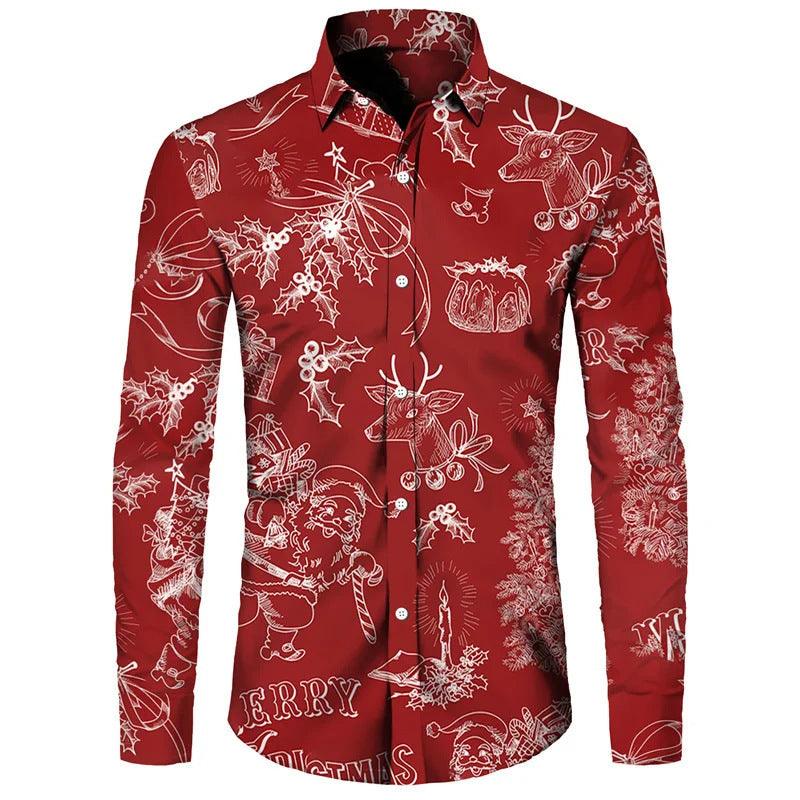 Funny Christmas Theme Digital 3D Printing Men's Button Lining Casual Long Sleeve - Elite Essence Store