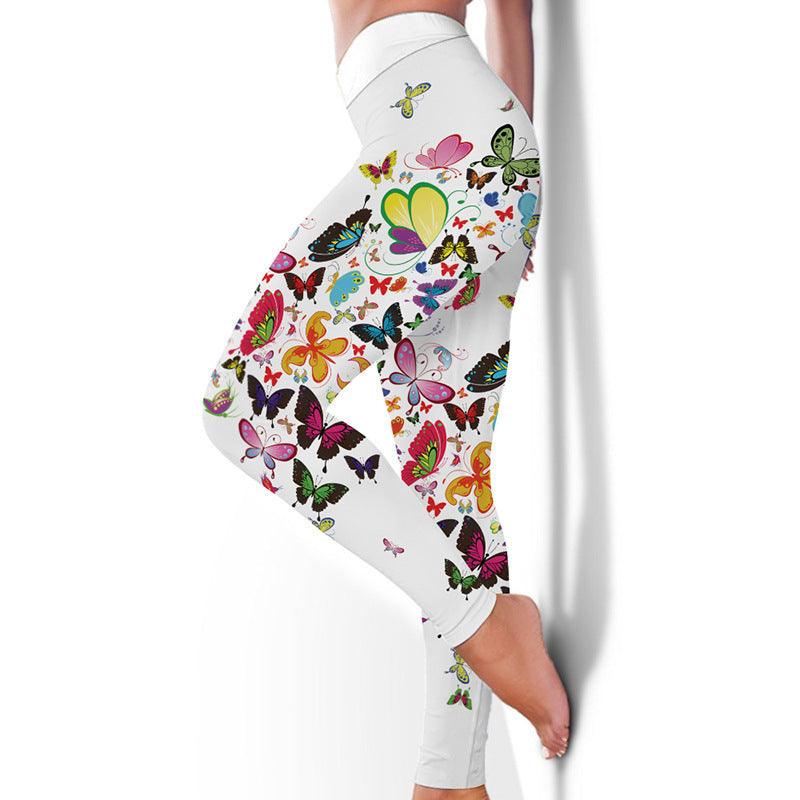 Printed Floral Butterfly Leggings High Waist Slim Yoga Pants Leggings - Elite Essence Store