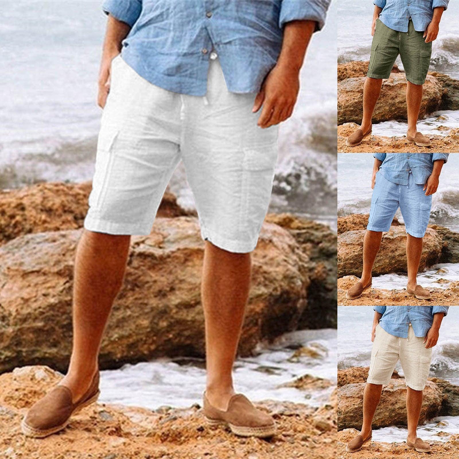 Men's Casual Vacation Beach Hawaiian Cotton Linen Multi-pocket Workwear Shorts - Elite Essence Store