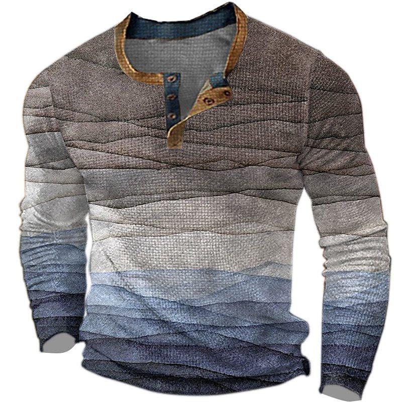 European And American Printed Three-button Long-sleeved Pullover - Elite Essence Store