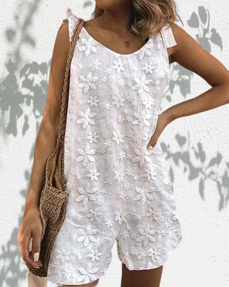 Casual And Sweet Lace Bow Shoulder Strap Jumpsuit - Elite Essence Store