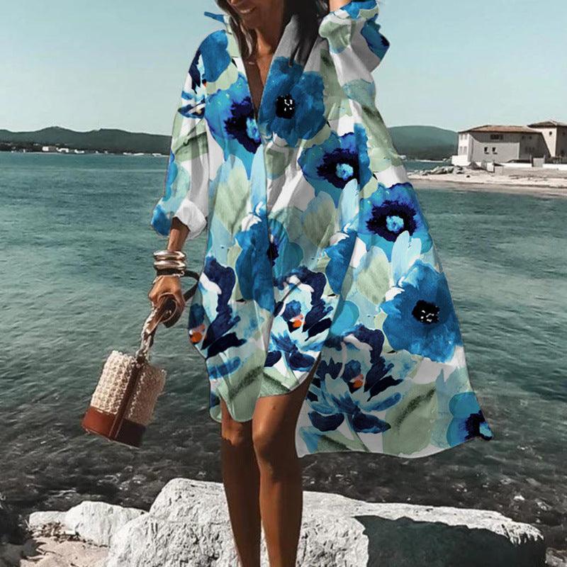 Printed Beach Vacation Blouse Coat - Elite Essence Store