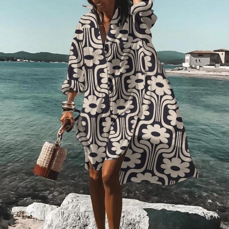 Printed Beach Vacation Blouse Coat - Elite Essence Store