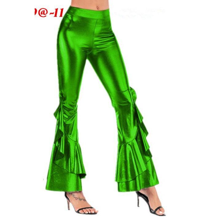 Women's Bright Slim-fit Imitation Leather Irregular Bell-bottom Pants - Elite Essence Store