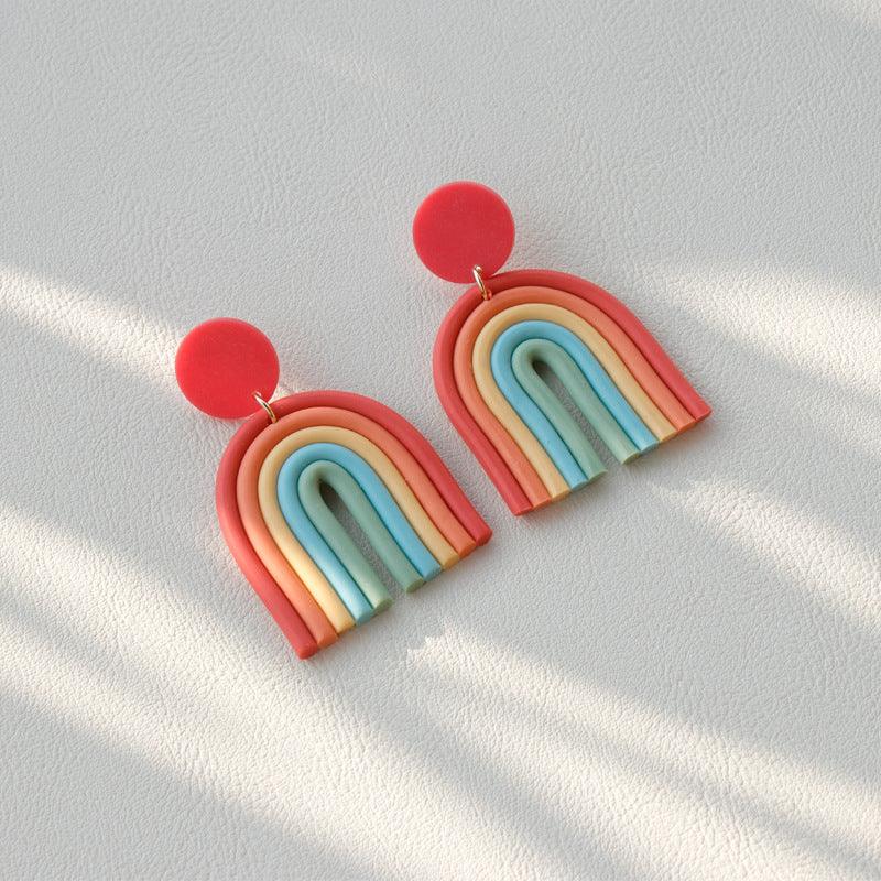 Ins Rainbow Polymer Clay Earrings Clay Hand Made Retro - Elite Essence Store