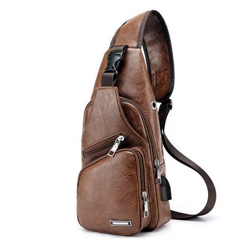 Men Chest Bag PU Shoulder Sling Backpack Pack Travel Sport Cross Body Bags - Elite Essence Store