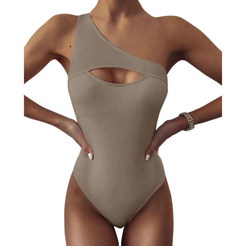 New Bikini Solid Color One-shoulder One-piece Swimsuit Women - Elite Essence Store