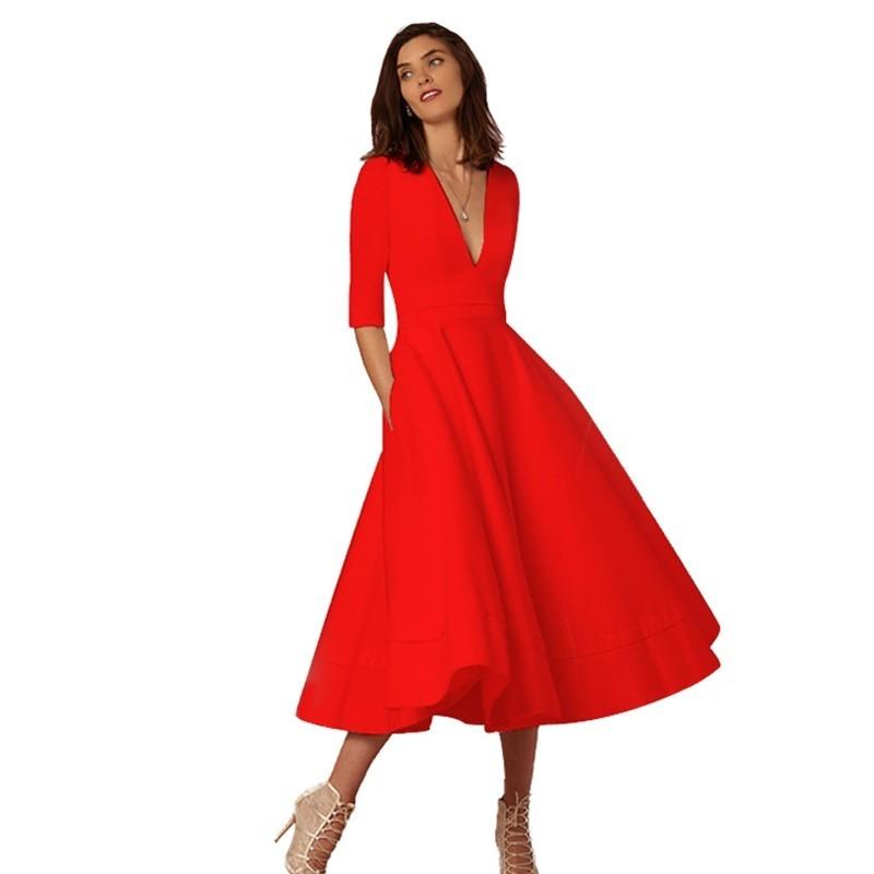 V-neck Dresses - Retro 60s Swing Sleeve - Elite Essence Store