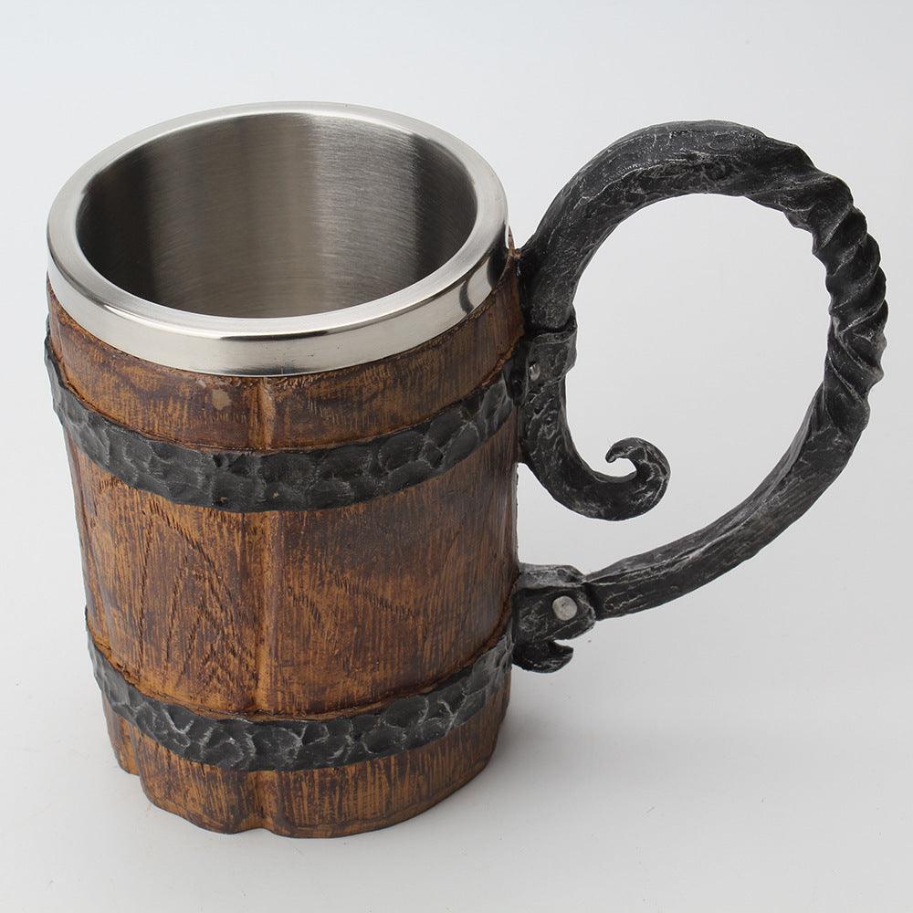 Simulation Wooden Barrel Double-layer Beer Creative Personality Resin Stainless Steel Liner Drinking Cup - Elite Essence Store