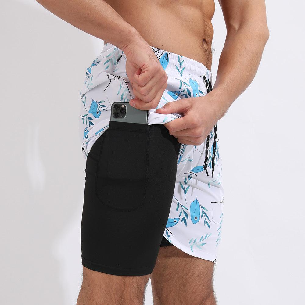 Gradient Printed Beach Shorts Double Layer Casual Sport Shorts - Elite Essence Store