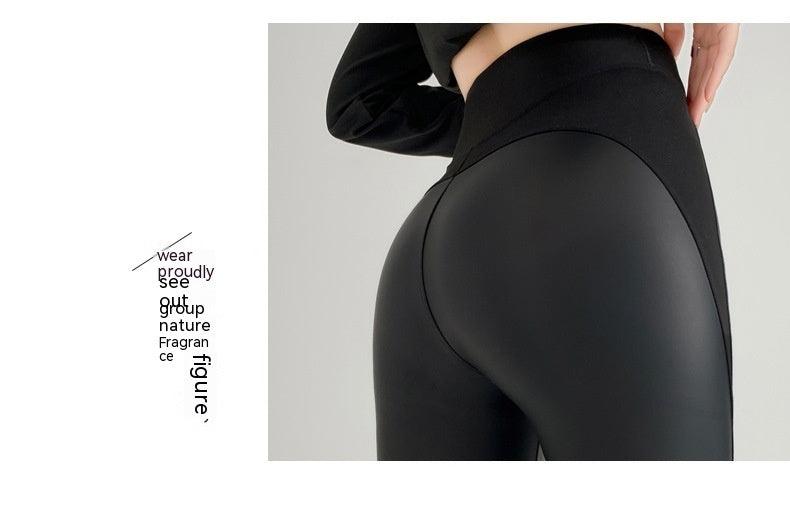 New Autumn And Winter Stretch Tight Leather Pants Pu Matte Thin Velvet Weight Loss Pants Leggings - Elite Essence Store