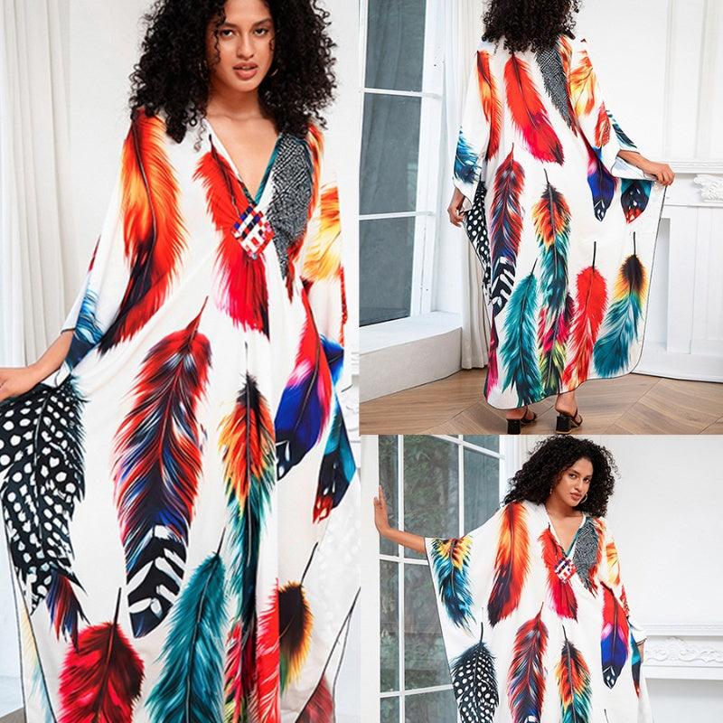 Print Holiday Loose Plus Size Robe Beach Cover-up Dress - Elite Essence Store