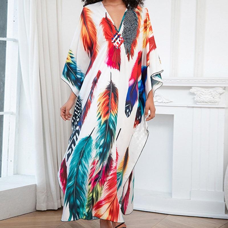 Print Holiday Loose Plus Size Robe Beach Cover-up Dress - Elite Essence Store