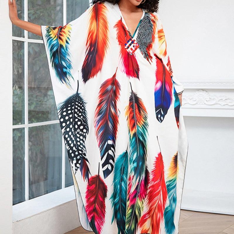 Print Holiday Loose Plus Size Robe Beach Cover-up Dress - Elite Essence Store