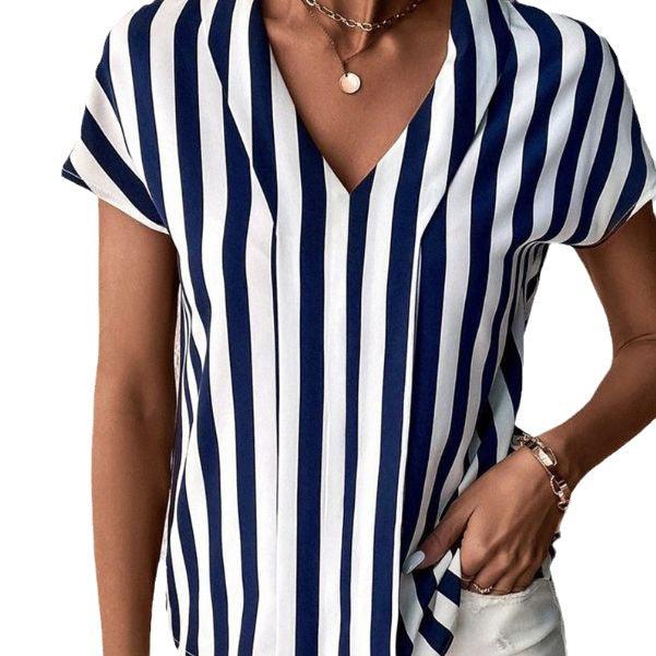 Fashion Short Sleeve Striped Shirt For Women - Elite Essence Store