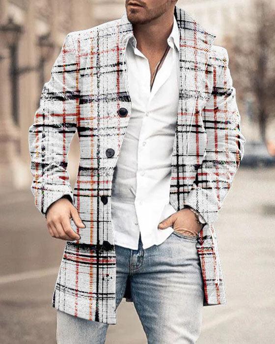 Woolen Printed Men's Coat Fashion Mid-length Trench Coat - Elite Essence Store