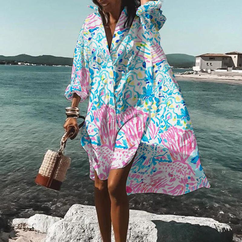 Printed Beach Vacation Blouse Coat - Elite Essence Store