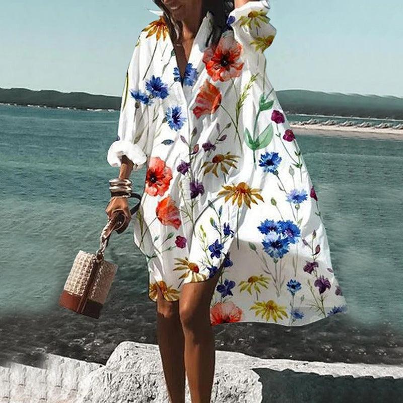 Printed Beach Vacation Blouse Coat - Elite Essence Store