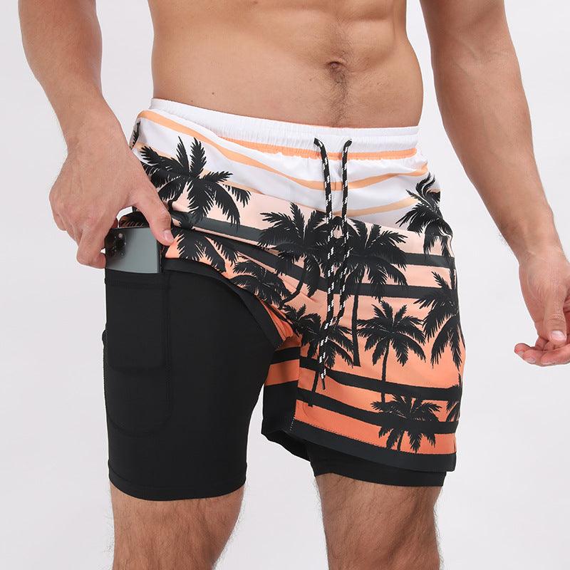 Gradient Printed Beach Shorts Double Layer Casual Sport Shorts - Elite Essence Store