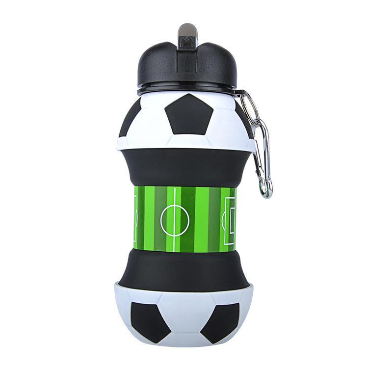 Football Soccer Silicone Water Bottle with Straw Foldable Collapsible Travel Non-toxic Bottles Innovating Camping - Elite Essence Store