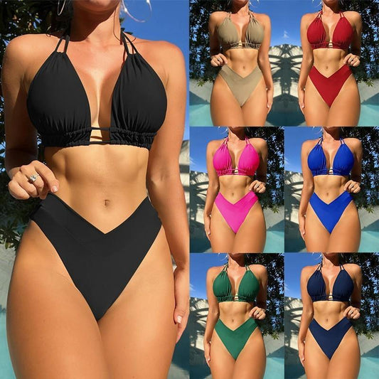 Women's Fission High Elastic Pure Color Bikini Swimsuit - Elite Essence Store