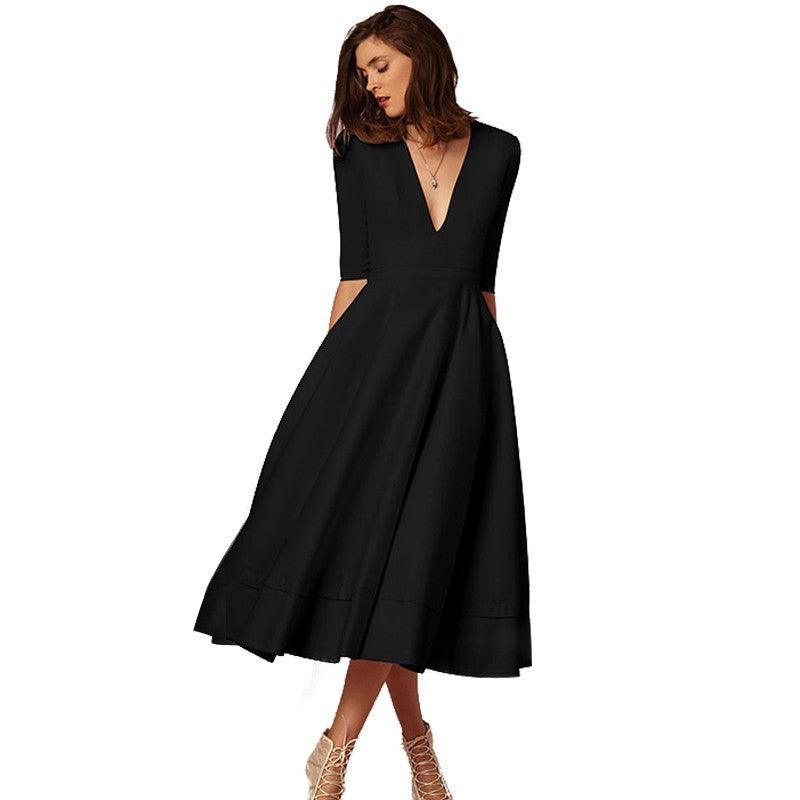 V-neck Dresses - Retro 60s Swing Sleeve - Elite Essence Store