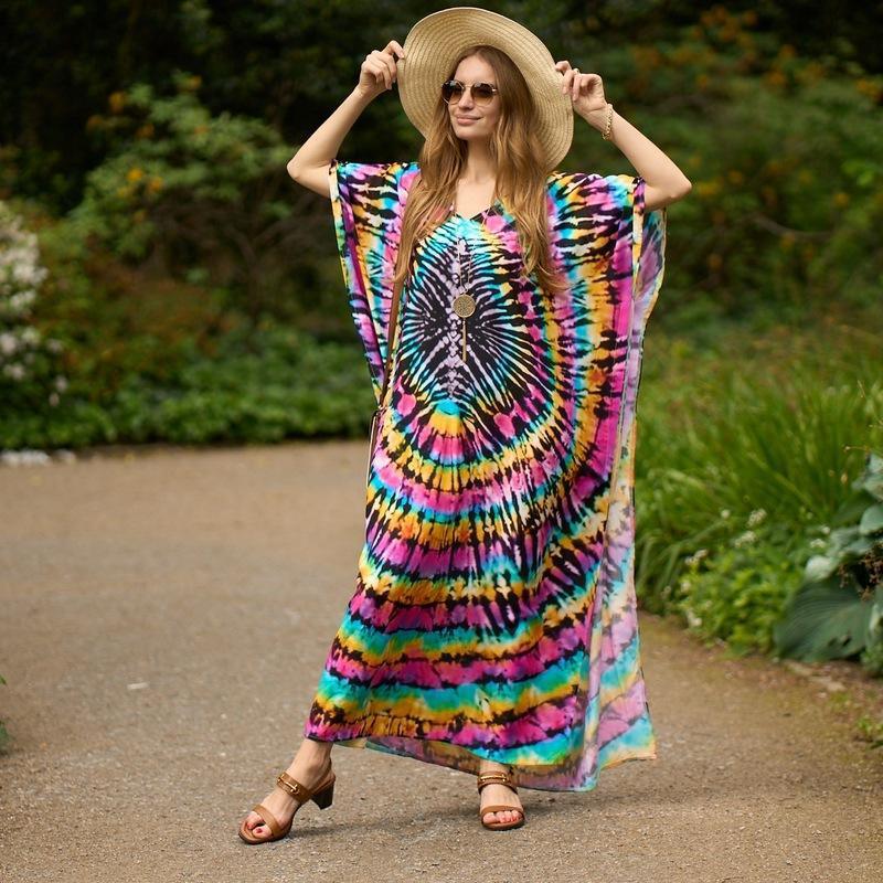 Polyester National Wind Positioning Printed Beach Smock Robe Type Sunscreen Shirt Holiday Dress - Elite Essence Store