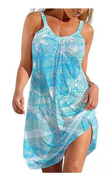 Foreign Trade New Beach Bohemian Print Suspender Dress - Elite Essence Store