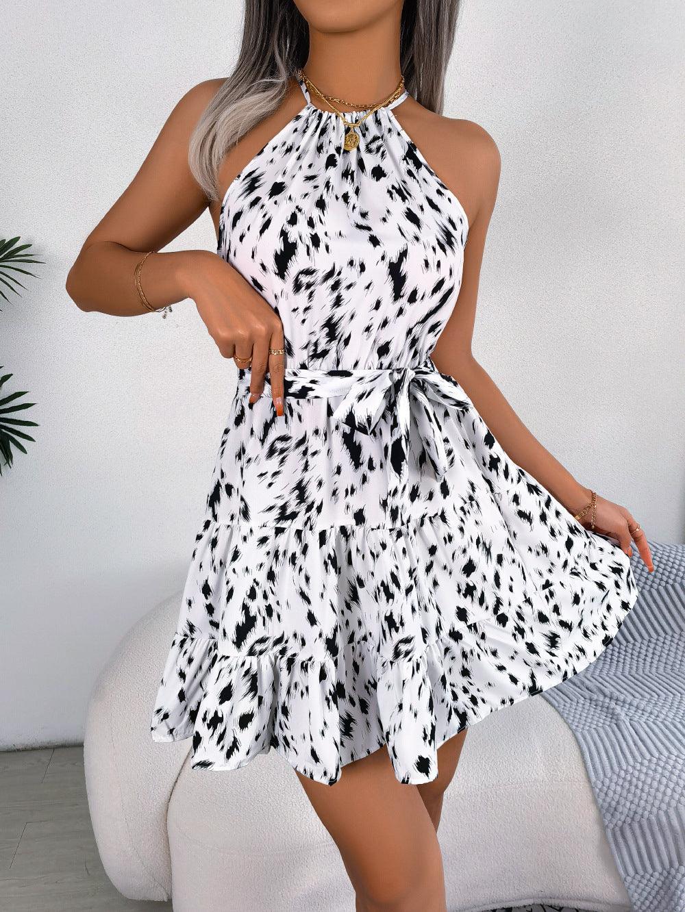 Casual Leopard Print Ruffled Swing Dress Summer Fashion Beach Dresses Women - Elite Essence Store