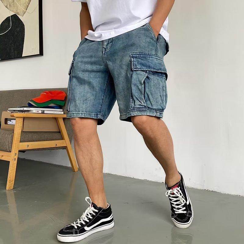 Casual Pu Shuai High-end Big Workwear With Pocket Denim Shorts Men - Elite Essence Store