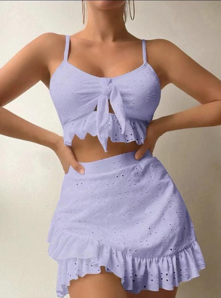 3pcs Beach Bikini With Hip-hugging Skirt Fashion Ruffle Design Swimsuit Set Summer Womens Clothing - Elite Essence Store