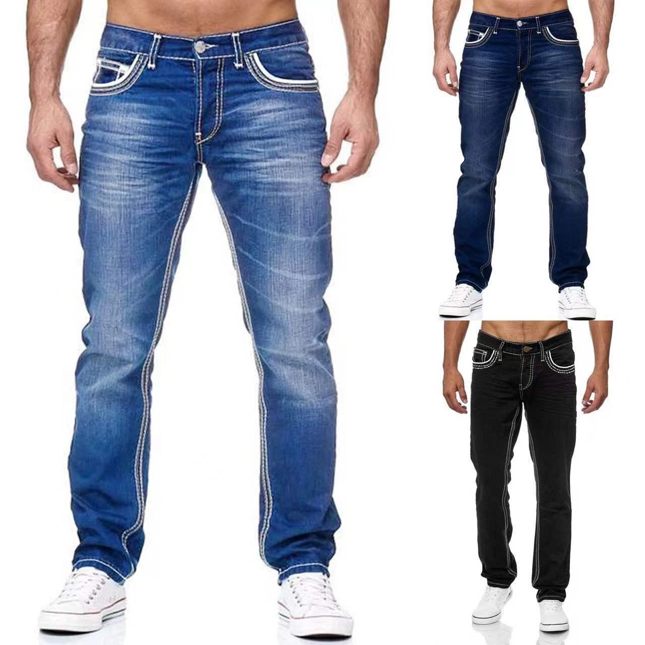 Men Jeans With Pockets Straight Pants Business Casual Daily Streetwear Trousers Men's Clothing - Elite Essence Store