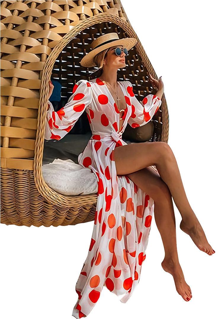 Polka Dot Chiffon Beach Holiday Dress - Elite Essence Store