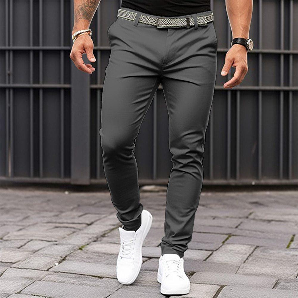 Men's Pure Color Tight Pocket Zipper Business Casual Slim-fitting Trousers - Elite Essence Store