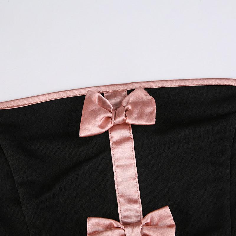 Bow Splicing Package Edge Contrast Color Sleeveless Tube Top - Elite Essence Store