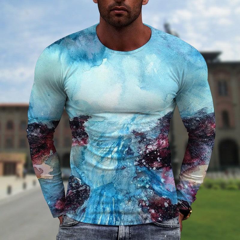 3D Digital Printing Colorful Men's Long Sleeve Round Neck T-shirt - Elite Essence Store