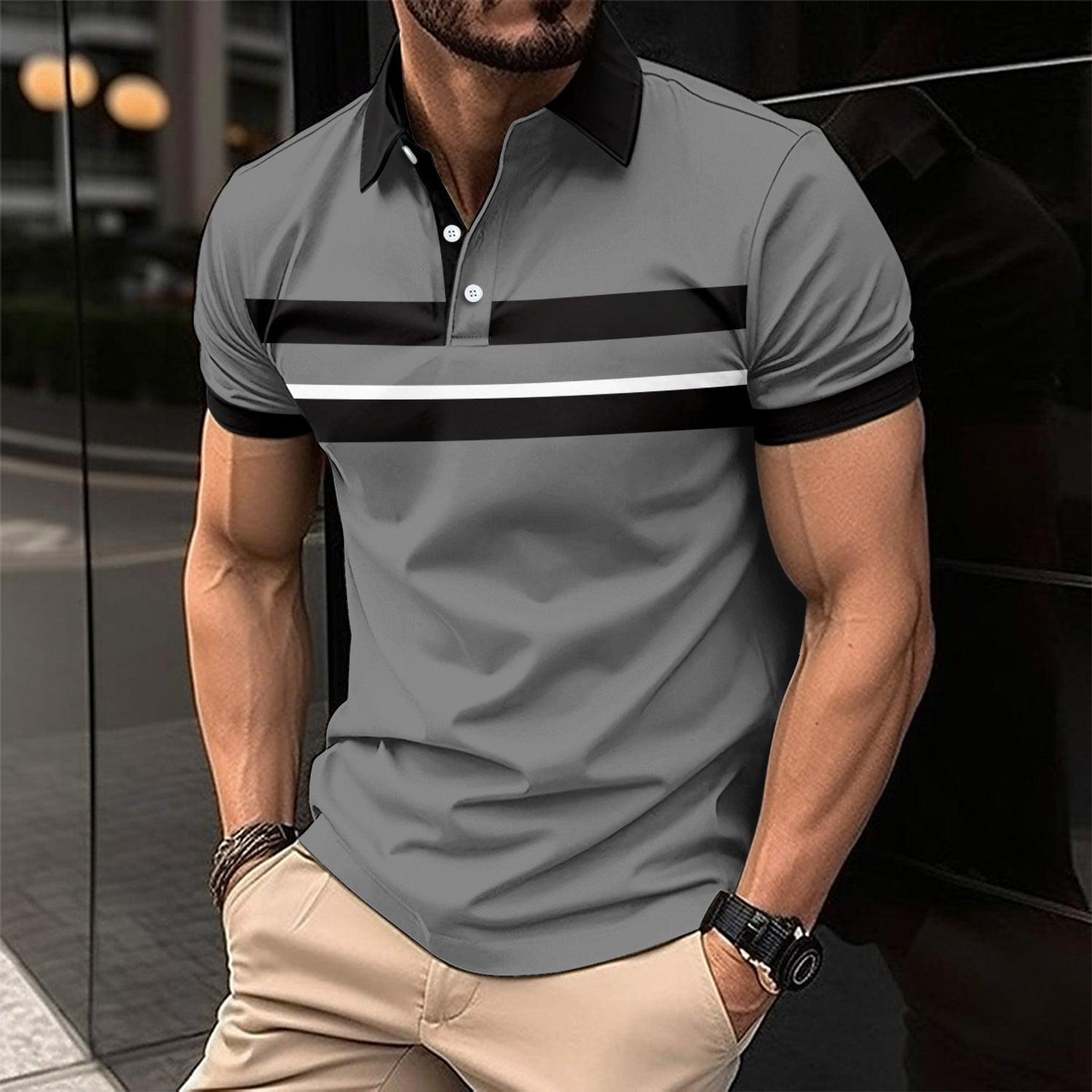 Men's Casual Polo Collar Button Business Digital Printed All-matching Top - Elite Essence Store