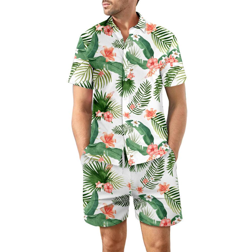 2Pcs Printed Beach Shirt Summer Suit Loose Lapel Button Top And Drawstring Pockets Shorts Casual Short Sleeve Suits For Men Clothing - Elite Essence Store