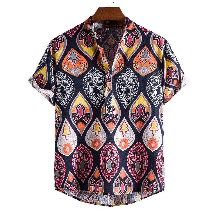 Stand Collar Ethnic Style Series Printed Casual Shirt - Elite Essence Store