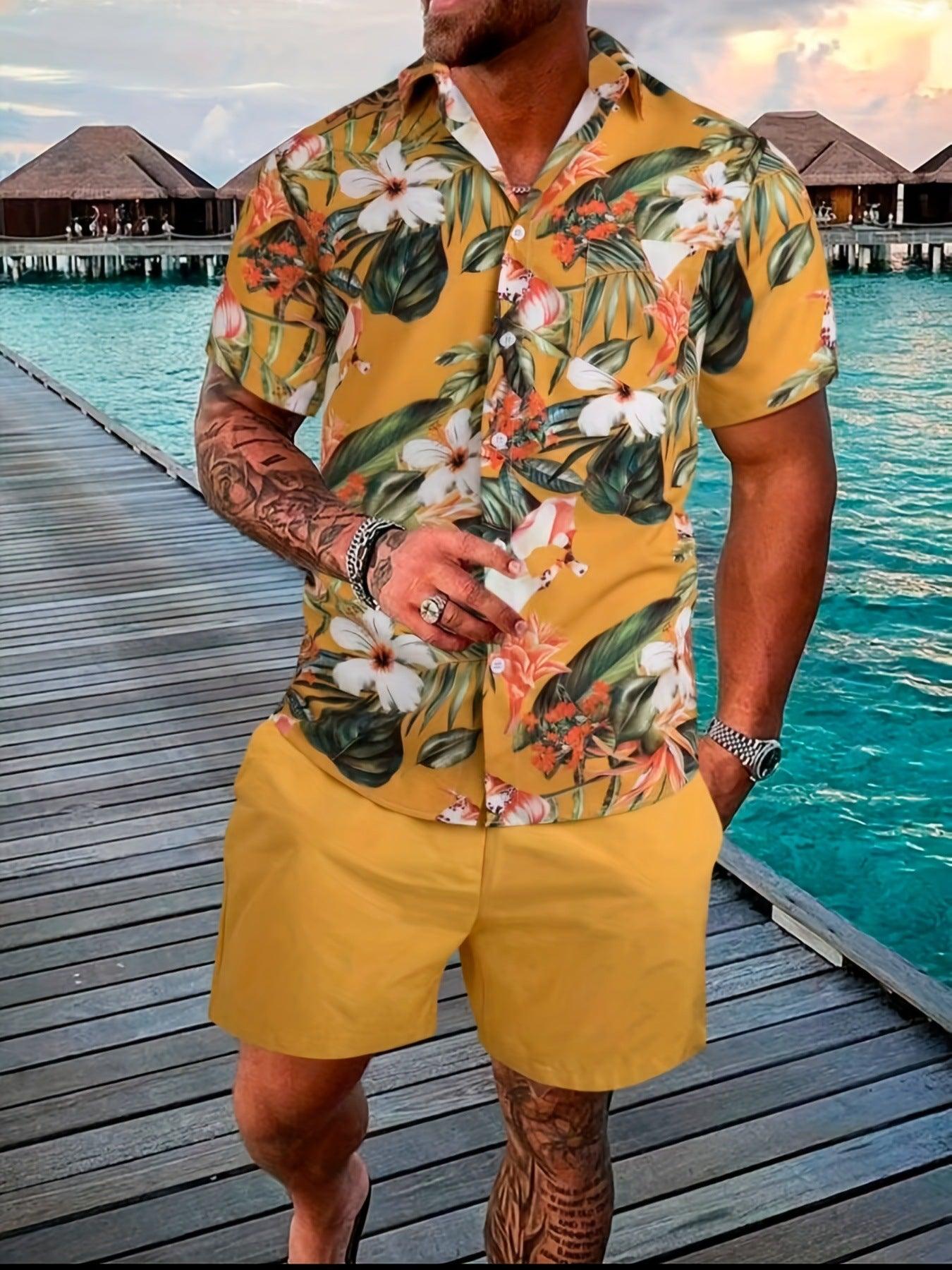 Men's Casual Loose Short Sleeved Shorts Beach Set - Elite Essence Store