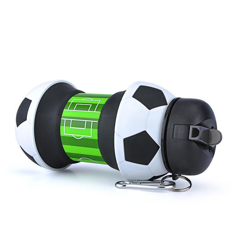 Football Soccer Silicone Water Bottle with Straw Foldable Collapsible Travel Non-toxic Bottles Innovating Camping - Elite Essence Store