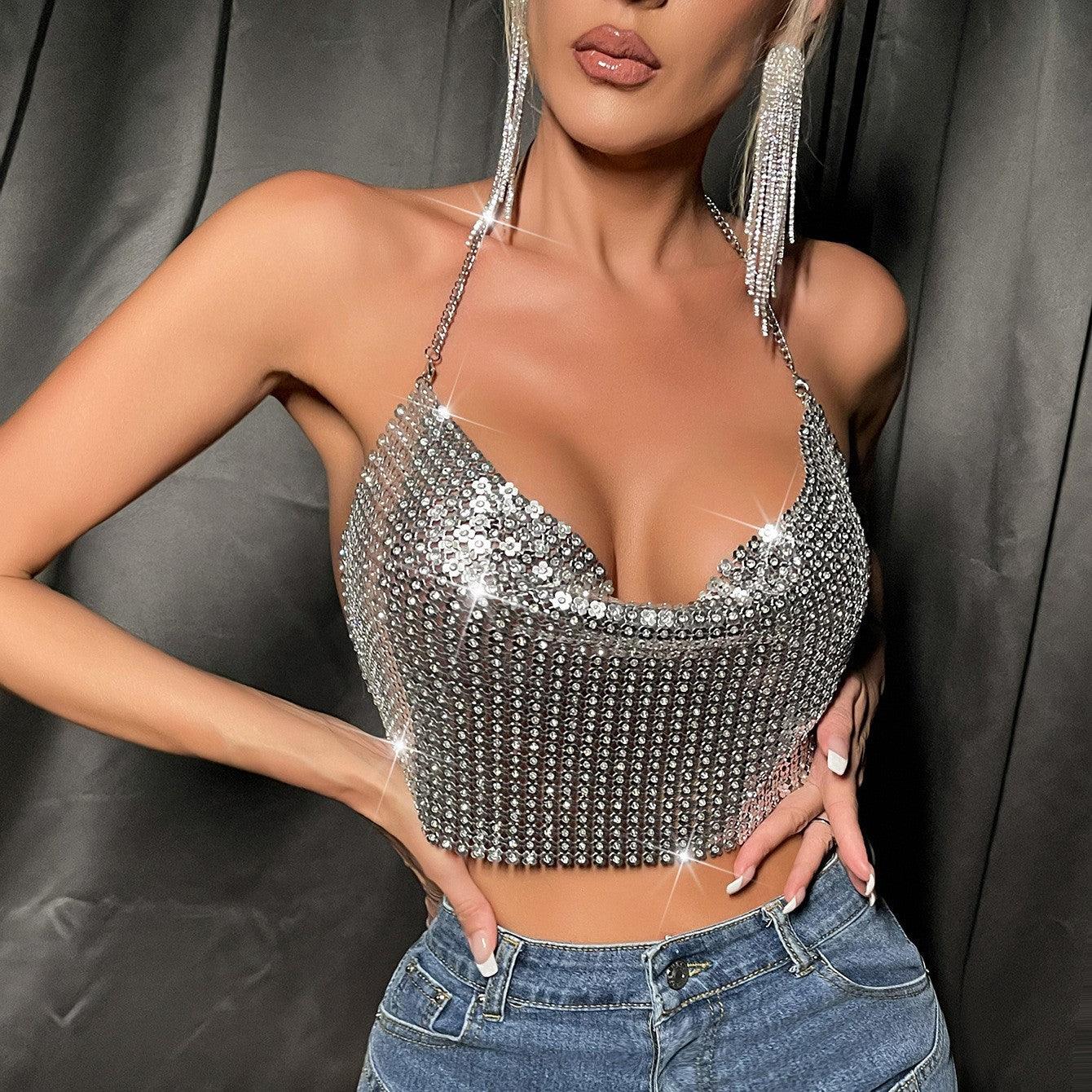 Metal Sequins Sling Party Nightclub Music Festival Sexy Hot Girl Top - Elite Essence Store