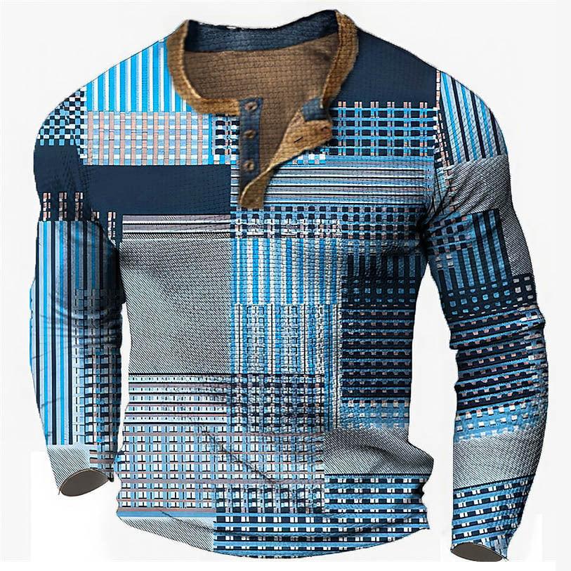 European And American Printed Three-button Long-sleeved Pullover - Elite Essence Store