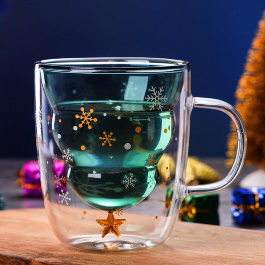 Double-layer Glass Christmas Tree Star Wish Cup High-temperature Resistant Glass Water Cup - Elite Essence Store