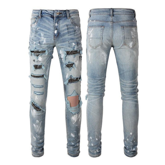 Stretch Retro Ripped Diamond Jeans - Elite Essence Store