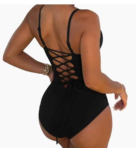 Summer Bikini Backless String Large Size Sexy Solid Color Triangle One-piece Swimsuit Womens Clothing - Elite Essence Store