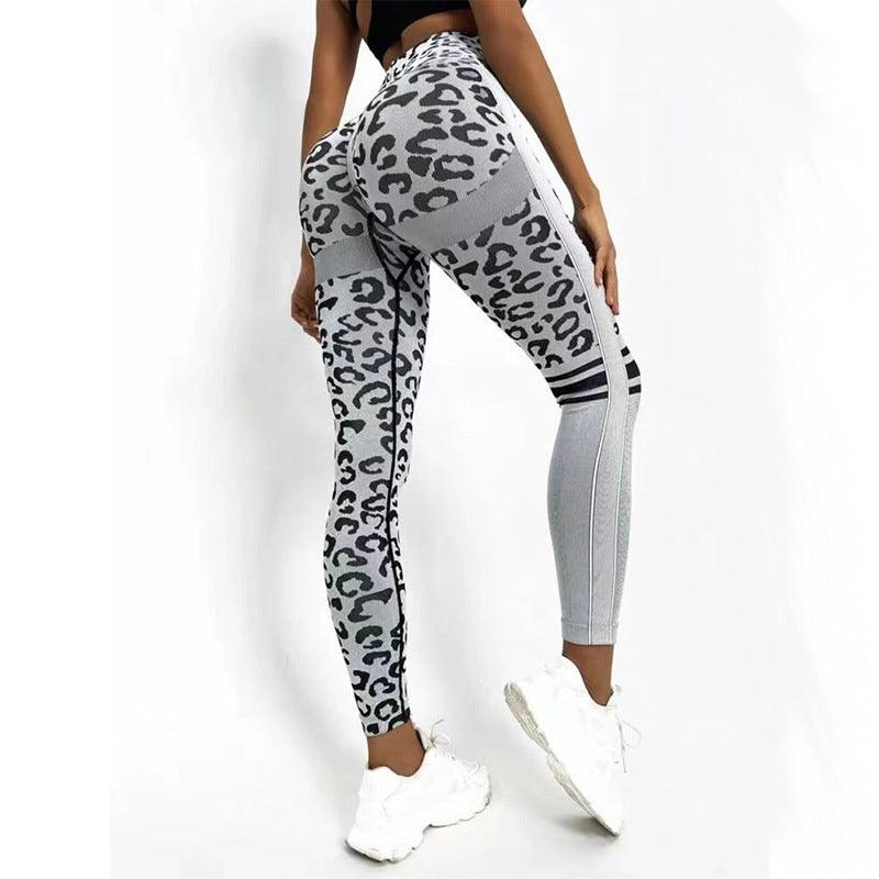 Chemical Fiber Blend Leopard Print Yoga High Waist Tights Fashion Sports Seamless Trousers Fitness Pants - Elite Essence Store