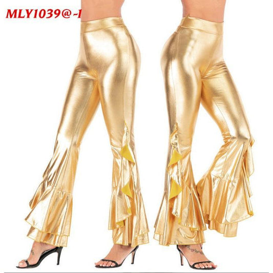 Women's Bright Slim-fit Imitation Leather Irregular Bell-bottom Pants - Elite Essence Store