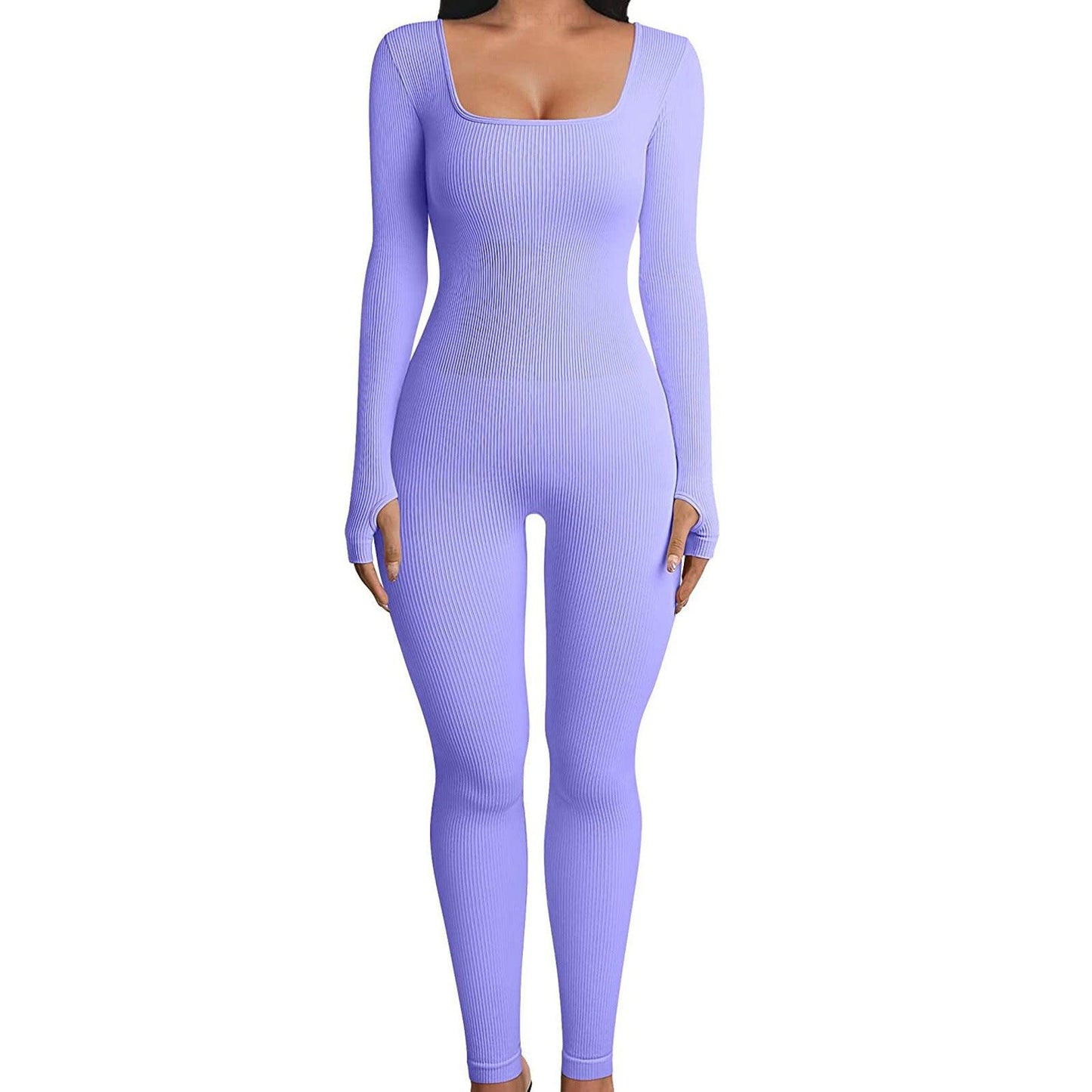 Fall Winter Hot-selling Women's Clothing Long Sleeve Jumpsuit Yoga Sexy One-piece Square Collar Sportwear - Elite Essence Store